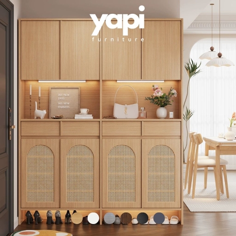 Tủ Giày Cánh Mây Kèm Ngăn Kéo Có Đèn Led Sang Trọng 160x35x200cm Yapi-342