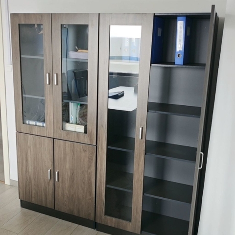 Tủ Tài Liệu Cánh Kính Gỗ MDF Thiết Kế Hiện Đại 240x40x180cm Yapi-TTL002