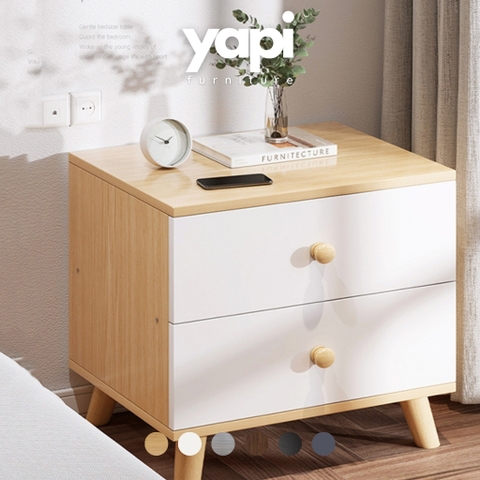 Tab đầu giường chân gỗ 2 ngăn kéo ĐÓNG SẴN 40x34x50cm YAPI-102