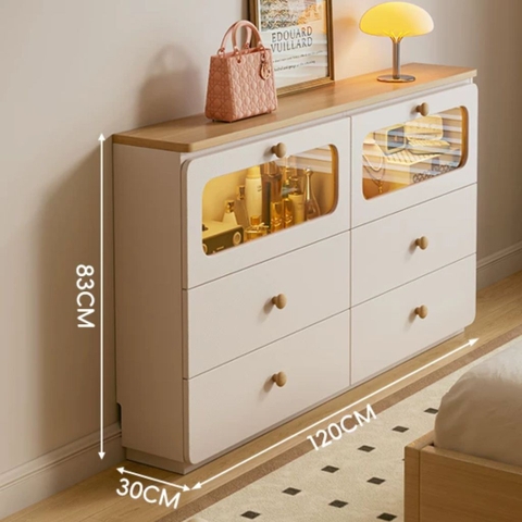 Combo Tủ Trang Trí Kèm Cánh Kính Có Ngăn Kéo Và Đèn LED Hiện Đại 120x30x83cm Yapi-188