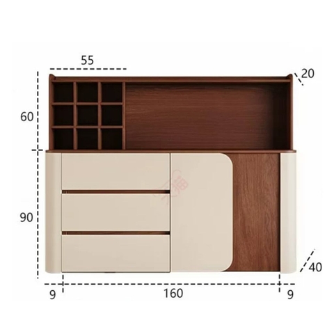 Tủ Trang Trí Bo Cong Kem Ô Vuông Decor Hiện Đại 138x40x150cm Yapi-174
