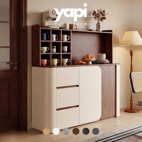 Tủ Trang Trí Bo Cong Kem Ô Vuông Decor Hiện Đại 138x40x150cm Yapi-174