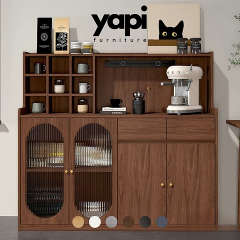 Tủ Bếp Đa Năng Cánh Kính Sóng Đựng Chén Đĩa 120x40x140cm Yapi-TB008
