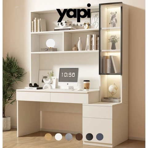Bàn Học, Làm Việc Kèm Kệ Sách Cánh Kính Hiện Đại 140x60x205cm Yapi-431