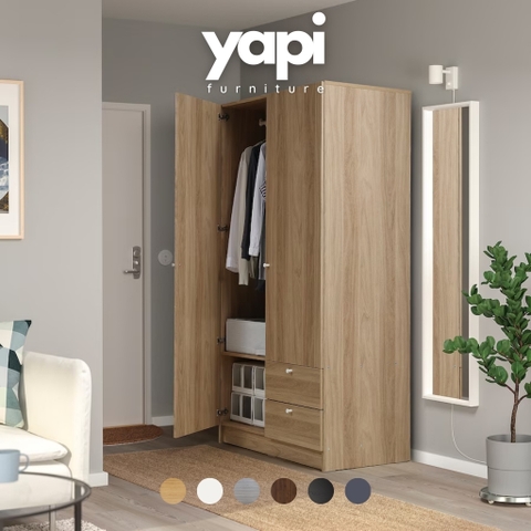 Tủ Áo 2 Cánh Mở Kèm 2 Ngăn Kéo Kích thước 98x55x140cm Bằng Gỗ CN- Yapi-218