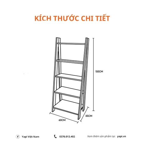 Kệ sách 5 tầng trang trí phòng ngủ, phòng làm việc 60x35x150cm YAPI-606