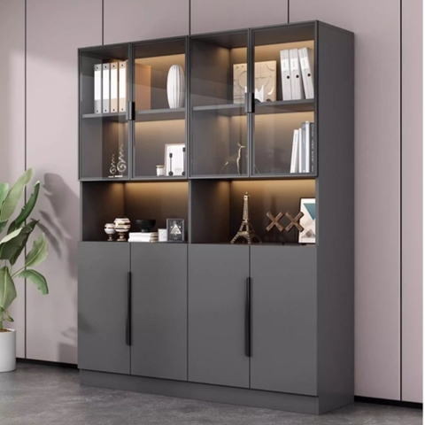 Tủ Tài Liệu Nhiều Ngăn Kết Hợp Cánh Kính Cho Văn Phòng 120x42x200cm Yapi-TTL003