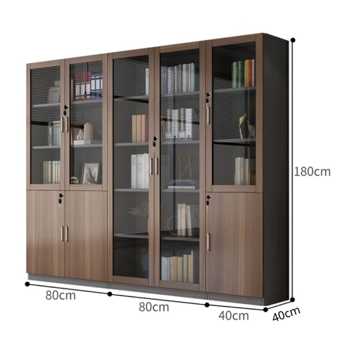 Tủ Tài Liệu Cánh Kính Gỗ MDF Thiết Kế Hiện Đại 240x40x180cm Yapi-TTL002