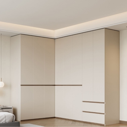 Tủ Quần Áo Chữ L Tone Trắng Kèm Tủ Phụ Gỗ MDF - Nội Thất Phòng Ngủ 260x180x240cm Yapi-253