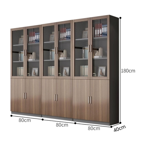 Tủ Tài Liệu Cánh Kính Gỗ MDF Thiết Kế Hiện Đại 240x40x180cm Yapi-TTL002