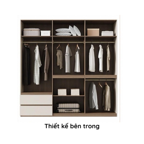 Tủ Quần Áo Chữ L Tone Trắng Kèm Tủ Phụ Gỗ MDF - Nội Thất Phòng Ngủ 260x180x240cm Yapi-253