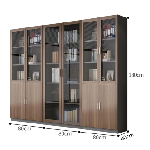 Tủ Tài Liệu Cánh Kính Gỗ MDF Thiết Kế Hiện Đại 240x40x180cm Yapi-TTL002
