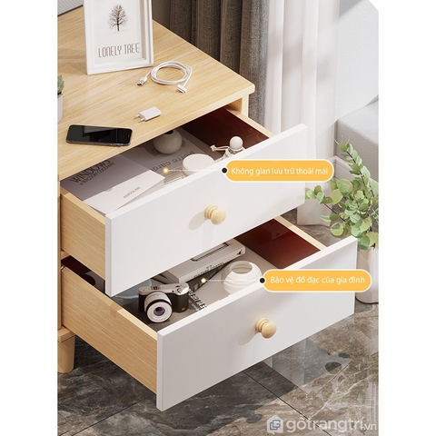 Tab đầu giường chân gỗ 2 ngăn kéo ĐÓNG SẴN 40x34x50cm YAPI-102