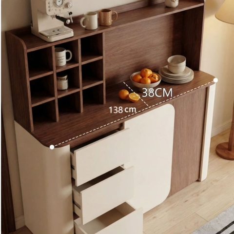 Tủ Trang Trí Bo Cong Kem Ô Vuông Decor Hiện Đại 138x40x150cm Yapi-174
