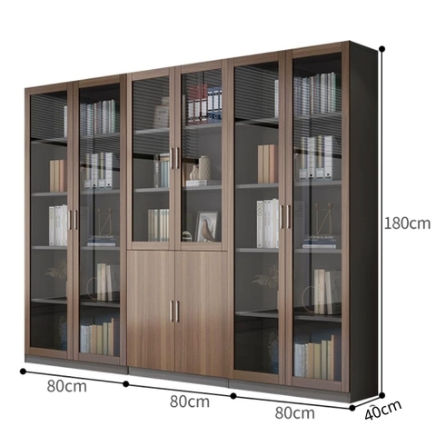 Tủ Tài Liệu Cánh Kính Gỗ MDF Thiết Kế Hiện Đại 240x40x180cm Yapi-TTL002