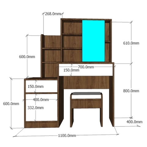 Bàn Trang Điểm Đa Năng Nhiều Ngăn Lưu Trữ Kèm Gương 110x40x141cm Yapi-814