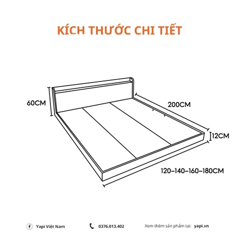 Giường Ngủ Bệt Kiểu Nhật Có Kệ Đầu Giường Đa Năng Yapi -503