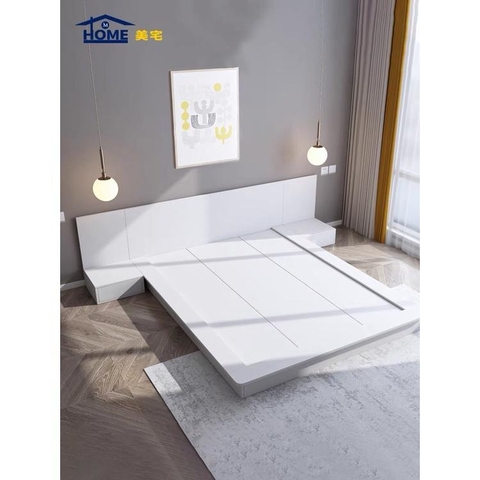 Giường Ngủ Bệt Thiết Kế Kèm Tab Đầu Giường Bằng Gỗ MDF Nhập Yapi -505