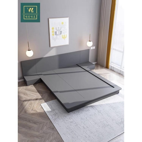 Giường Ngủ Bệt Thiết Kế Kèm Tab Đầu Giường Bằng Gỗ MDF Nhập Yapi -505