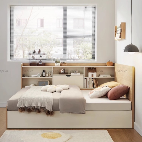 Giường Ngủ Gỗ Có Ngăn Để Đồ Kèm Kệ Sách Tiện Lợi Lắp Đặt Tận Nhà Yapi-512