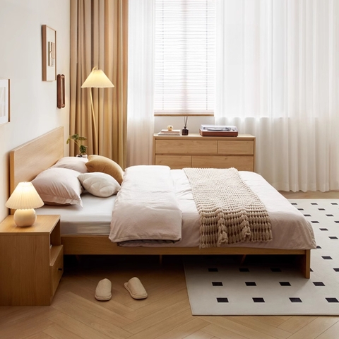 Giường ngủ gỗ cao 30cm có đầu giường thiết kế hiện đại Yapi-537