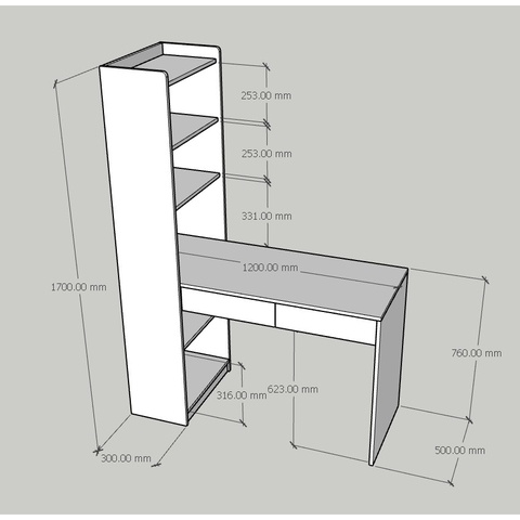 Bàn làm việc, bàn học liền kệ sách có ngăn kéo 120x50x170cm Yapi-417