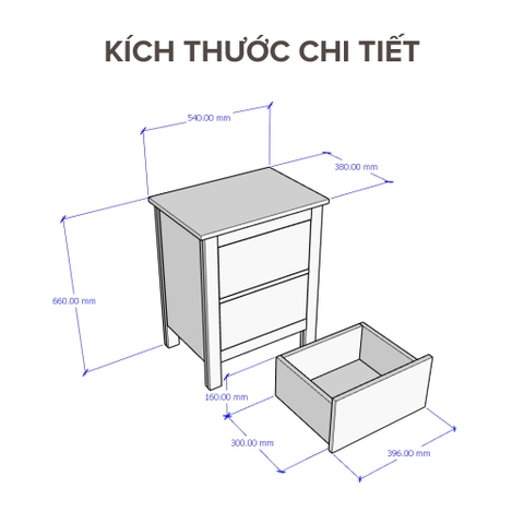 Tủ Đầu Giường Phong Cách Bắc Âu Gỗ MDF 54x38x66cm Yapi-112