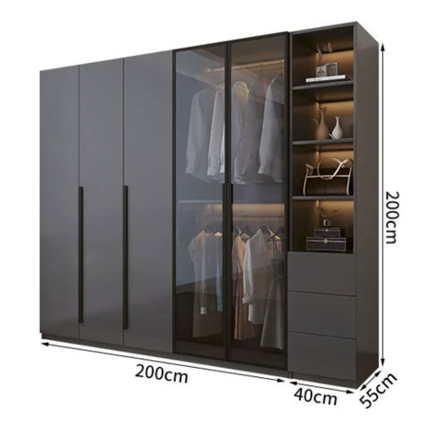 Tủ Quần Áo Gỗ MDF Cánh Kính Kết Hợp Bàn Trang Điểm Hiện Đại 200x50x240cm 242