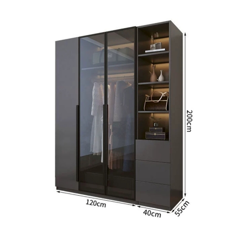 Tủ Quần Áo Gỗ MDF Cánh Kính Kết Hợp Bàn Trang Điểm Hiện Đại 200x50x240cm 242