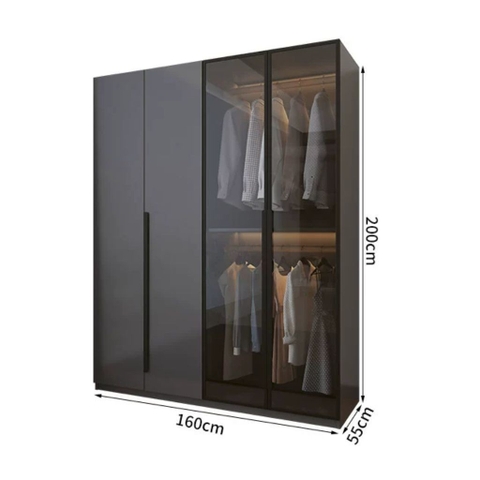 Tủ Quần Áo Gỗ MDF Cánh Kính Kết Hợp Bàn Trang Điểm Hiện Đại 200x50x240cm 242