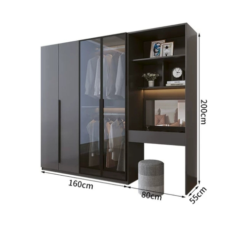 Tủ Quần Áo Gỗ MDF Cánh Kính Kết Hợp Bàn Trang Điểm Hiện Đại 200x50x240cm 242