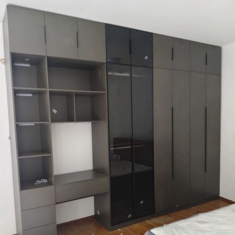 Tủ Quần Áo Gỗ MDF Cánh Kính Kết Hợp Bàn Trang Điểm Hiện Đại 200x50x240cm 242