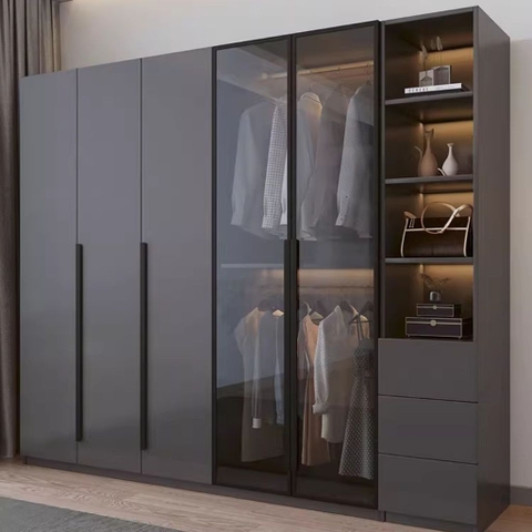 Tủ Quần Áo Gỗ MDF Cánh Kính Kết Hợp Bàn Trang Điểm Hiện Đại 200x50x240cm 242