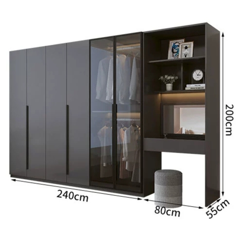 Tủ Quần Áo Gỗ MDF Cánh Kính Kết Hợp Bàn Trang Điểm Hiện Đại 200x50x240cm 242