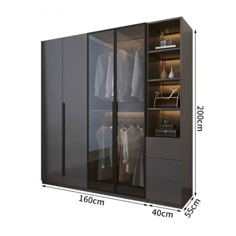 Tủ Quần Áo Gỗ MDF Cánh Kính Kết Hợp Bàn Trang Điểm Hiện Đại 200x50x240cm 242