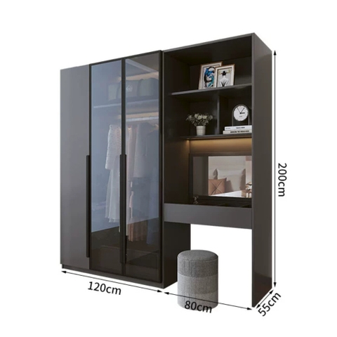 Tủ Quần Áo Gỗ MDF Cánh Kính Kết Hợp Bàn Trang Điểm Hiện Đại 200x50x240cm 242