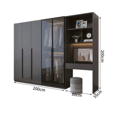 Tủ Quần Áo Gỗ MDF Cánh Kính Kết Hợp Bàn Trang Điểm Hiện Đại 200x50x240cm 242