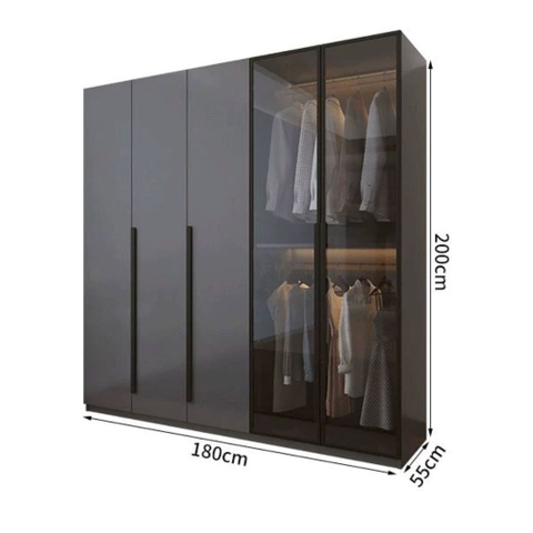 Tủ Quần Áo Gỗ MDF Cánh Kính Kết Hợp Bàn Trang Điểm Hiện Đại 200x50x240cm 242