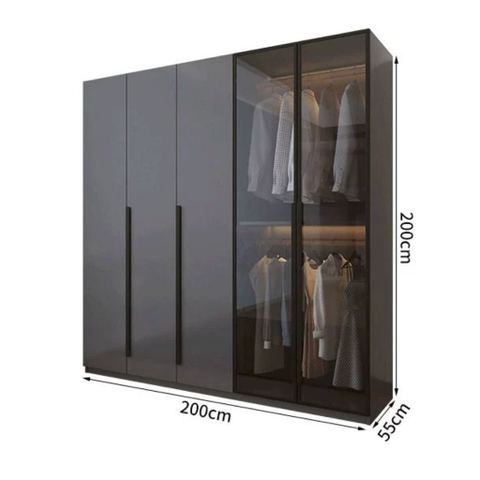 Tủ Quần Áo Gỗ MDF Cánh Kính Kết Hợp Bàn Trang Điểm Hiện Đại 200x50x240cm 242