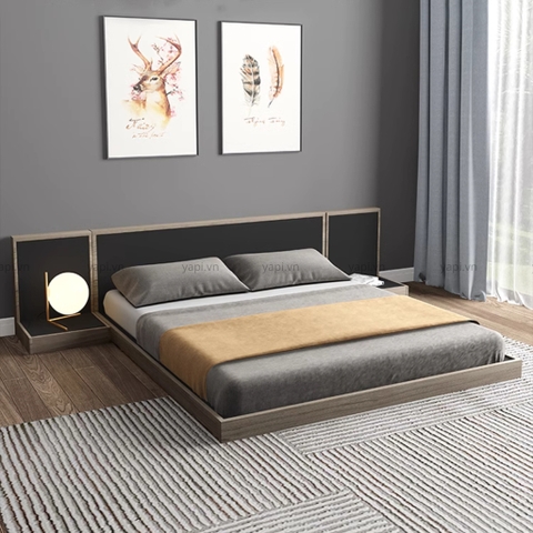 Giường Ngủ Bệt Xám Phối Đen Kèm Tab Đầu Giường Yapi-520