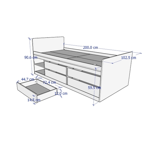 Giường đơn 1mx2m kèm 4 ngăn kéo đặc biệt cho trẻ em Yapi-522