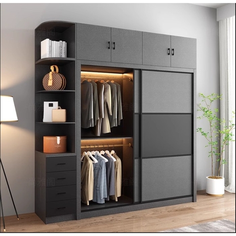 Tủ Quần Áo Cửa Lùa Phong Cách Bắc Âu Kích thước 200x60x240cm (DxRxC) Bằng Gỗ MDF - Yapi-217