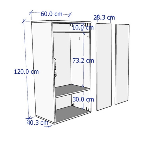 Tủ Quần Áo Trẻ Em Hiện Đại Kích Thước 60x40x120cm Bằng Gỗ MDF Yapi-225