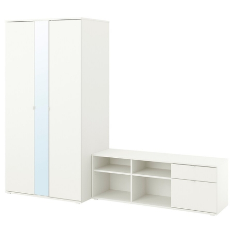 Combo Tủ Quần Áo Có Gương Kết Hợp Tủ Lưu Trữ Đa Năng Kích Thước 251x57x200 cm Bằng Gỗ Công Nghiệp Yapi-230