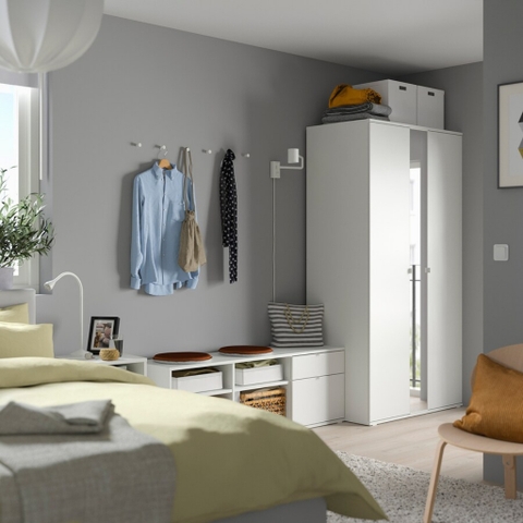 Combo Tủ Quần Áo Có Gương Kết Hợp Tủ Lưu Trữ Đa Năng Kích Thước 251x57x200 cm Bằng Gỗ Công Nghiệp Yapi-230