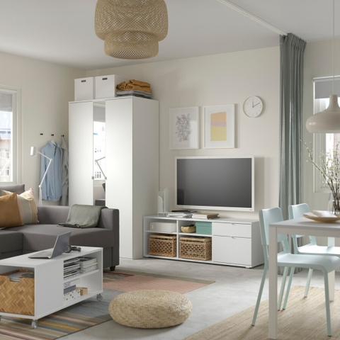 Combo Tủ Quần Áo Có Gương Kết Hợp Tủ Lưu Trữ Đa Năng Kích Thước 251x57x200 cm Bằng Gỗ Công Nghiệp Yapi-230