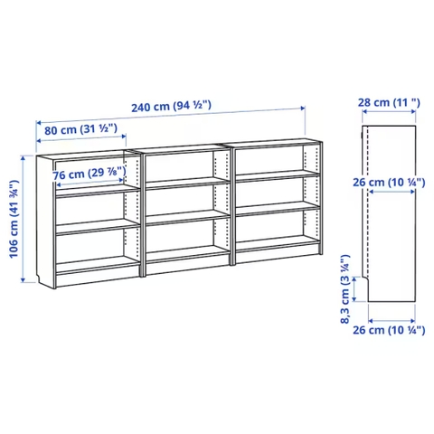 Combo 03 Kệ Sách 3 Tầng Kích thước 240x28x106cm LẮP SẴN Yapi-643