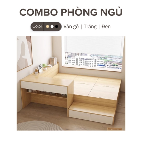 Combo Giường Ngủ Và Bàn Học Hiện Đại Cho Phòng Ngủ Bằng Gỗ Yapi-528