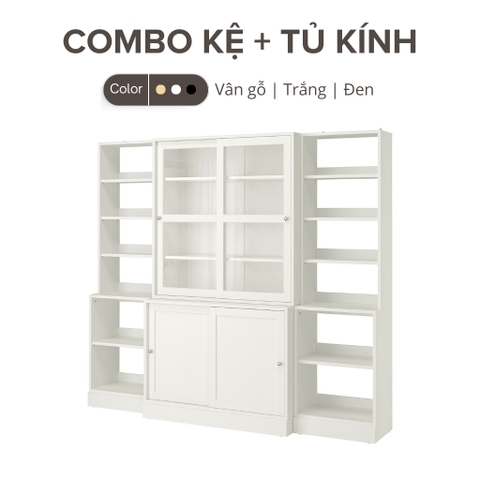 Combo Kệ Sách Và Tủ Kính Trưng Bày Phòng Khách Phòng Làm Việc Bằng Gỗ MDF Yapi-633