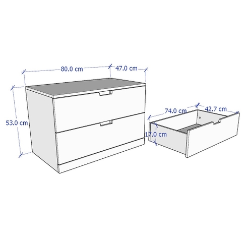 Tủ Để Đồ 2 Ngăn Kéo Lắp Sẵn Bằng Gỗ MDF 80x47x54cm Yapi-150